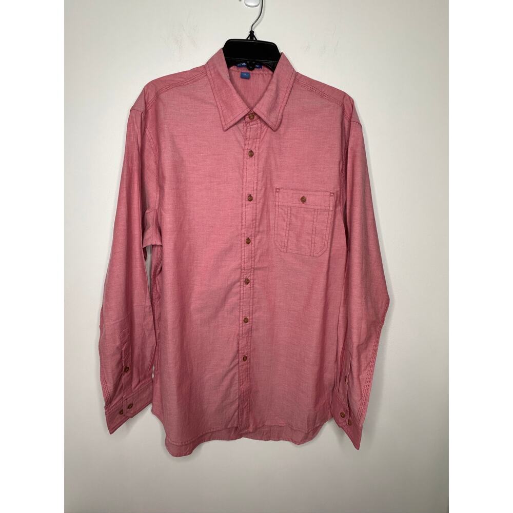 Port Authority Red Chambray Button Down Shirt Sz L Casual